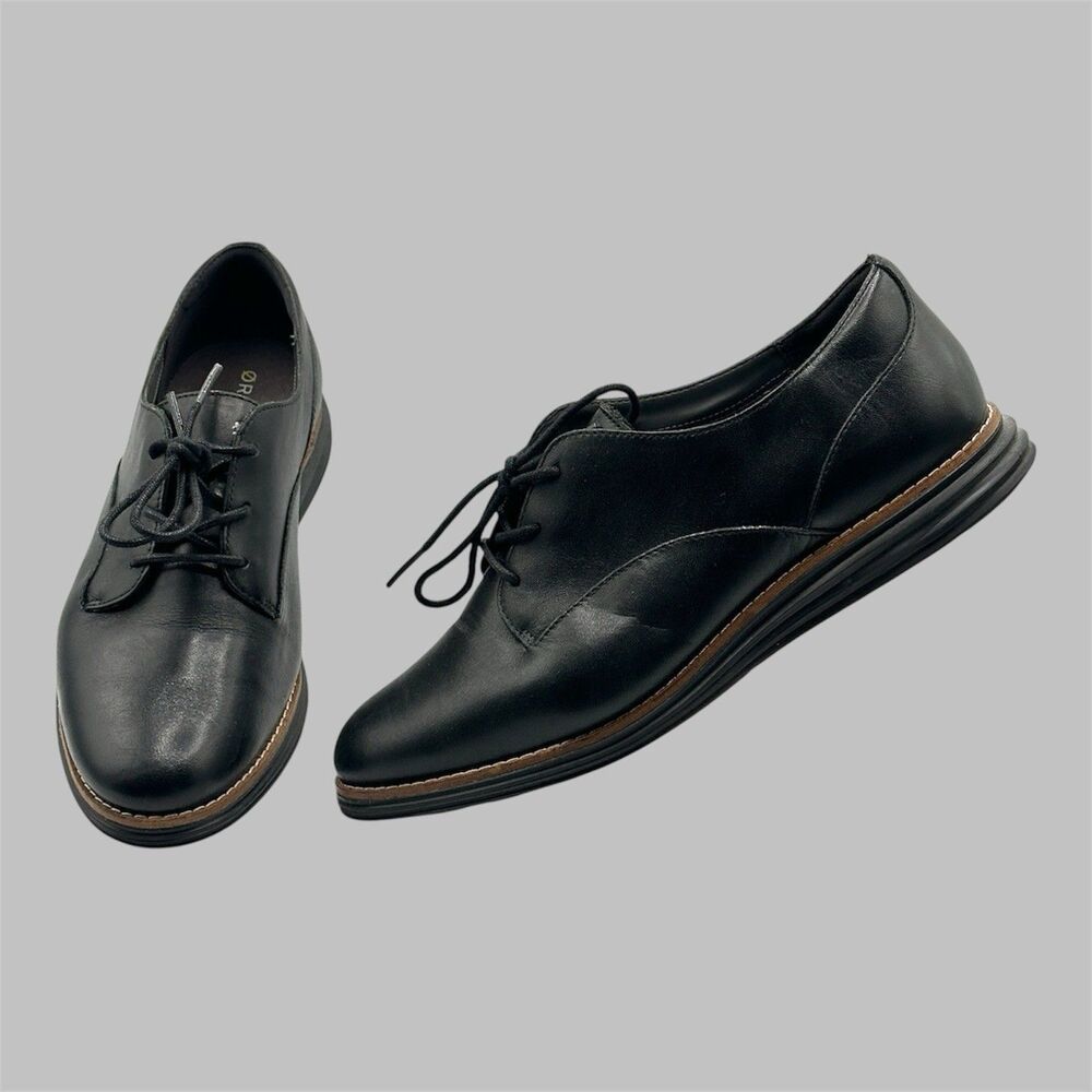 Cole Haan Original Grand PLN Oxford Black Leather Shoes Womens Size 7.5 C W15291
